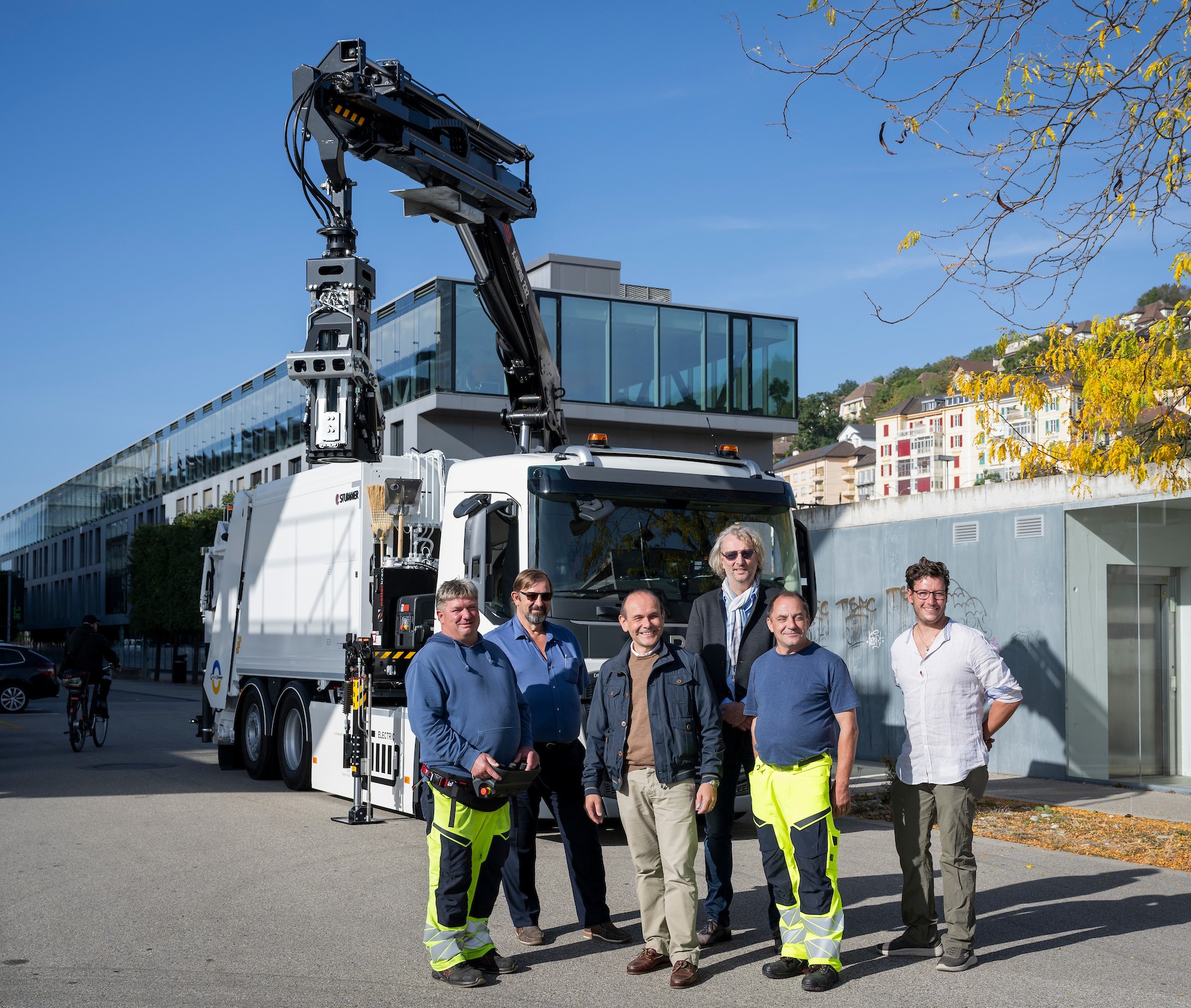 Point presse camions poubelles électriques photo Lucas Vuitel